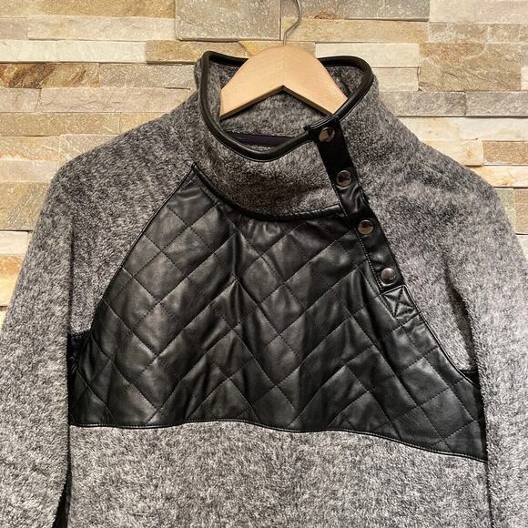 Abercrombie & Fitch Sherpa Pullover | Faux Leather Quilted Snap Fleece Top NWOT - Picture 7 of 9